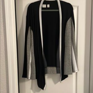 Women's Black and Gray Open Cardigan with Asymmetrical Front Hem